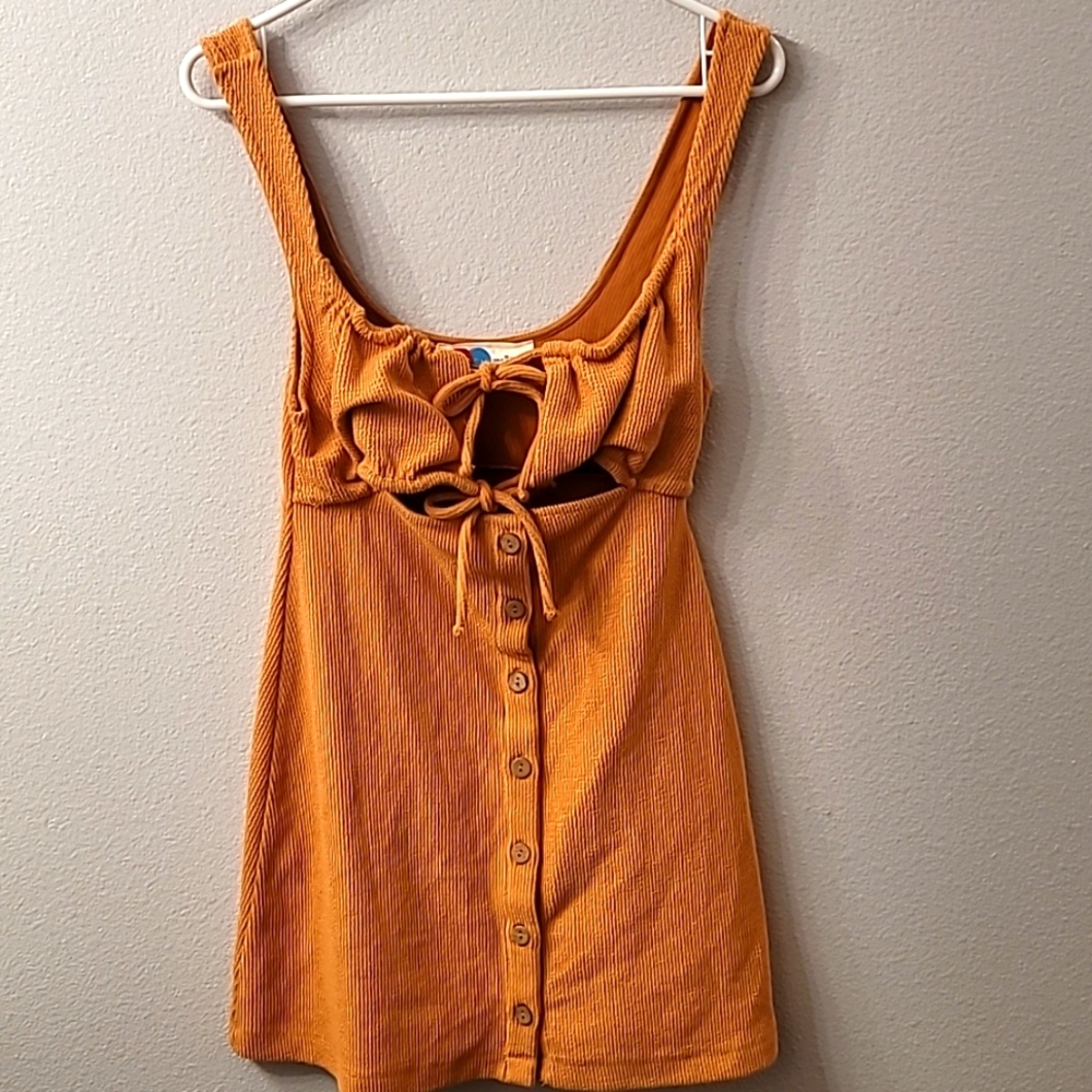 NWOT Free People Beach  button up tie top mini dress light burnt orange size XS